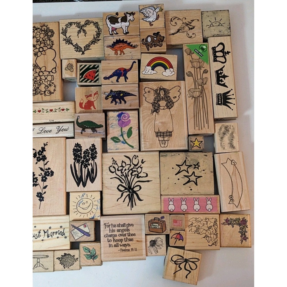LOT OF 65+ Wood Rubber Ink Stamps Assorted Scrapbooking Cards Teachers READ - Picture 4 of 5